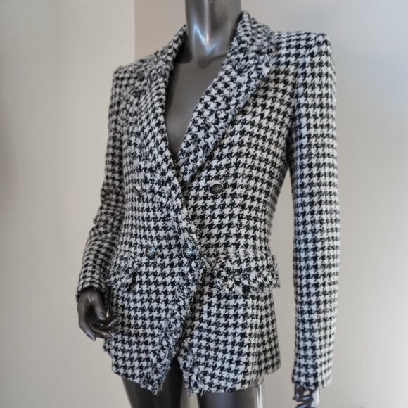 Veronica Beard Taja Houndstooth Jacket Tweed Double Breasted Blazer Size 4 - Picture 3 of 8